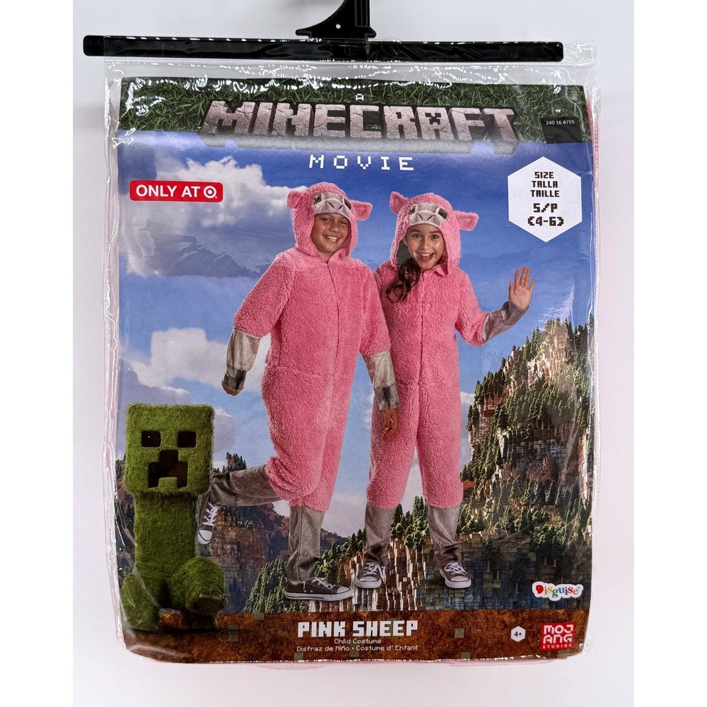 Minecraft Movie Pink Sheep Child Small 4-6 Costume Disguise Sherpa Jumpsuit